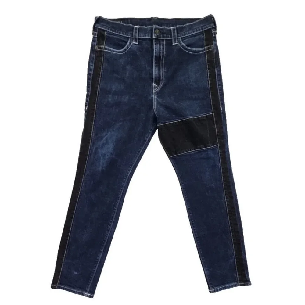 True Religion Marco Jeans Men's 34x28 Color Block Black Blue Tapered Stretch EUC
